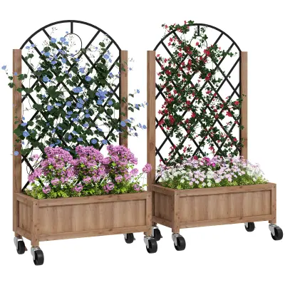 Set povičane vrtne gredice s kutijom za sadnju, rešetkom i kotačima, 52x25x97 cm, smeđa