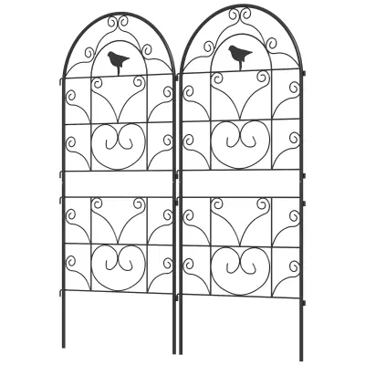 Set rešetke metalna potpora za biljke s dizajnom ptice 50x120 cm crna