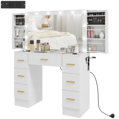 Ogledalo za toaletni stol s 12 LED svjetala 100x40x137 cm Bijela