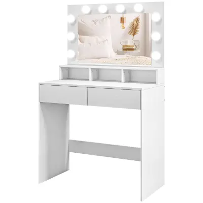 Toaletni stol s LED ogledalom 80x40x135 cm bijeli