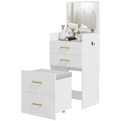 Set toaletnog stola 3-u-1 s ogledalom i stolicom 48x40x90 cm bijeli