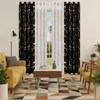 Set zavjesa za zamračivanje 100x130cm sa srebrnim tiskom, poliester, mramorni uzorak Crna