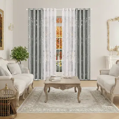 Set zavjesa za zamračivanje 132x213 cm s hot silver srebrnim tiskom - mramorni uzorak, blokira svjetlo za dnevni boravak i spavaću sobu Srebrna+Bije
