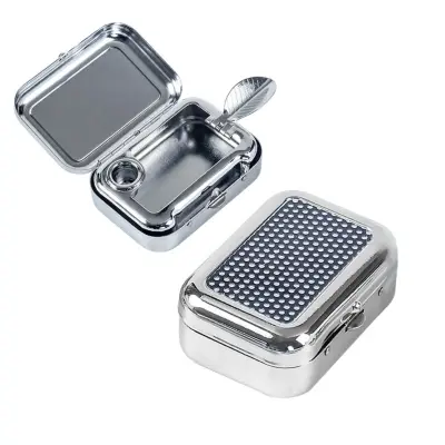 Mini prijenosni pepeljar - džepni, aluminijska legura, opružni poklopac, ugrađeni ugašivač Crna