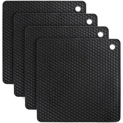 Set od 4 silikonska podmetača za lonce - 18 cm kvadratni, otporni na toplinu Crna