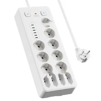 Europska produžna listva s USB i Type-C priključcima, zaštita od preopterećenja Bijela