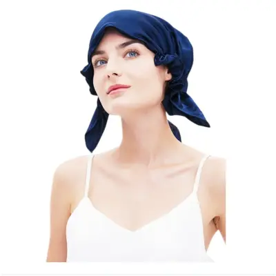 Tanka svilena kapa za spavanje s elastičnom trakom, zaštita kose NavyBlue