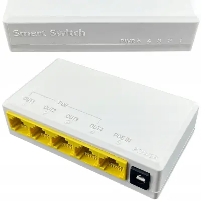 POE Repetitor 104JS Mlaznica – 1X ULAZ 4X IZLAZ, 24W, 4X 10/100 Mbps, 57V, IEEE802.3Af/At, 100M, Kompaktan 93×51×23 Mm | Za IP Kamere