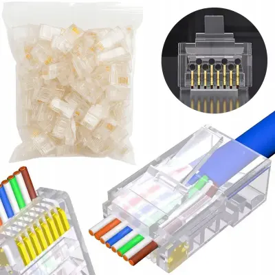 Easypass RJ45 6E Prolazni Utičak – 100 Komada | 8P8C, UTP LAN Kabel, Kategorija 6E, Zlatni Kontakti