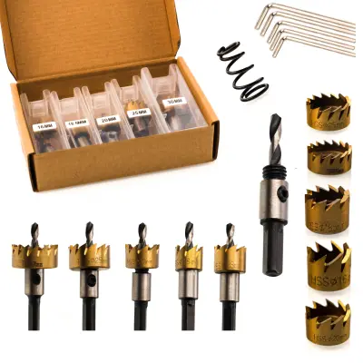 Set 5 Mlaznica Za Bušenje Metala, Čelika I Drva – HSS S Titan Premazom | Promjeri 16-30 Mm, Visoka Preciznost