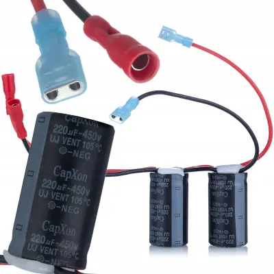 Capxon Dual 220Uf 450V – Set Elektrolitičkih Kondenzatora | 2X 220μF, 450V, Paralelni Priključak, Konektori, Ø25X46 Mm, 105°C