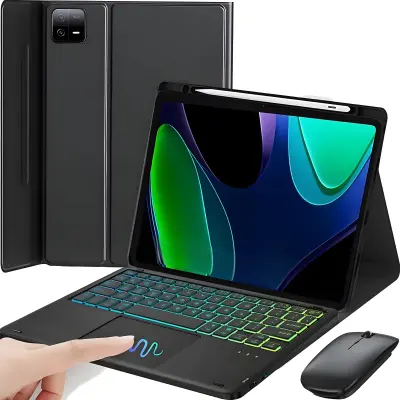 Futrola s Bluetooth tipkovnicom, touchpadom i pozadinskim osvjetljenjem kompatibilna s Xiaomi POCO Pad 12.1 - crna