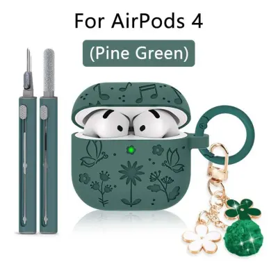 3D reljefna silikonska zaštitna maska za AirPods 4 — leptiri i cvijeće Green