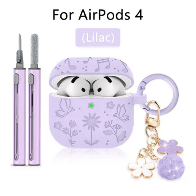 3D reljefna silikonska zaštitna maska za AirPods 4 — leptiri i cvijeće Purple