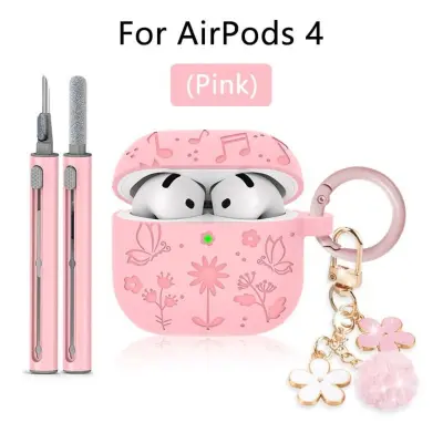 3D reljefna silikonska zaštitna maska za AirPods 4 — leptiri i cvijeće Pink