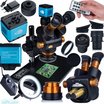 Haumea PRO Black Series Mikroskopski Trinokularni Objektiv S Glavom – Zumiranje 6,5–58X, Sony 4K Kamera, LED Rasvjeta 144X | Za PCB, SMD, Servis,