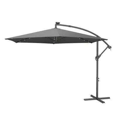 Suncobran s bočnim postoljem, LED solarno osvjetljenje, promjer 350 cm, sivi