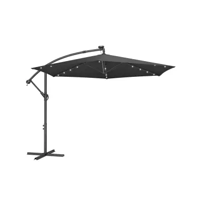 Suncobran s LED solarnim osvjetljenjem, promjer 350 cm x visina 256 cm, siva