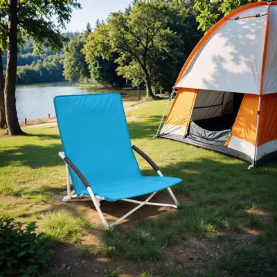 Set od 2 sklopive stolice za plažu s visokim naslonom 53x56x74 cm plave boje
