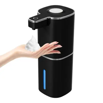 Crni beskontaktni dozator pjenastog sapuna – punjiv putem USB-a 400 ml, senzor od 0,3 s, baterija od 1200 mAh