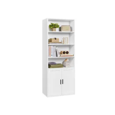 Knjigovodstveni regal 6 nivoa visok stojeći regal s vratima 24x60x175 cm Bijeli