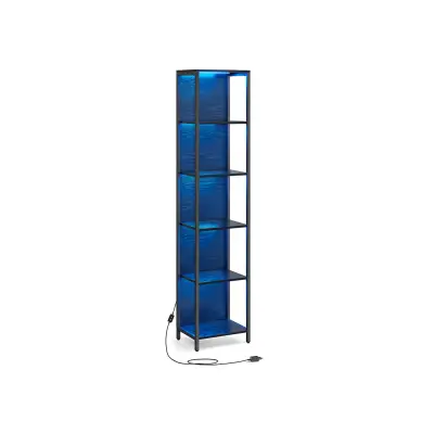 Knjigovodstveni regal 6 razina podesivo LED osvjetljenje 30,3x60x178,6 cm crni