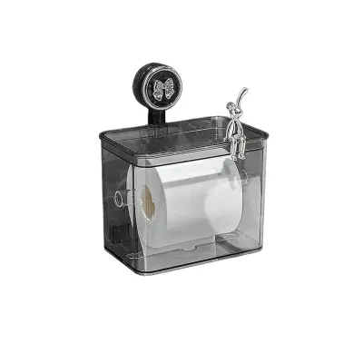 Zidni PET dozator za toaletni papir s vakum usisom i poklopcem Transparent Gray