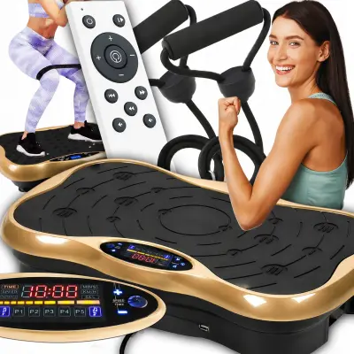 LCD fitness platforma za vibracijski trening s priborom do 150 kg zlata