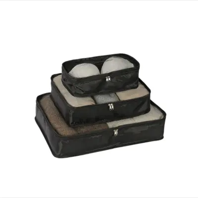 Set 3 pakirne kocke za putovanje – lagane, prozračne, perive Black