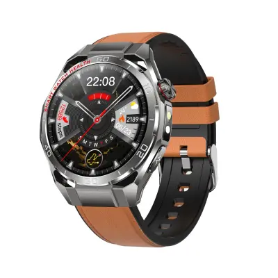 Smartwatch kompatibilan s Androidom i iOS-om - Smeđi kožni + gumeni remen, 1,47-inčni AMOLED, podrška za EKG