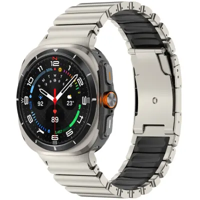 Remen od titana kompatibilan sa Samsung Watch8\/8c 47mm Classic Ultra sa silikonskim akcentima i magnetskom kopčom Crna + Srebrna
