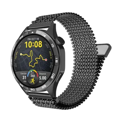 Mrežasti remen od nehrđajućeg čelika kompatibilan s Huawei Watch GT serijom - 22 mm s brzim otpuštanjem Crna