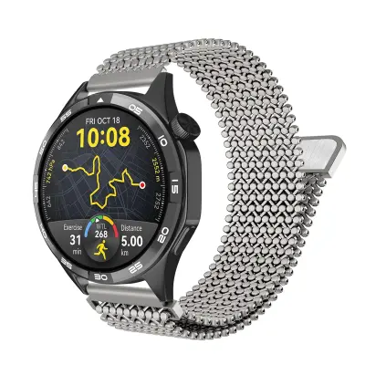 Mrežasti remen od nehrđajućeg čelika kompatibilan s Huawei Watch GT serijom - 22 mm s brzim otpuštanjem Siva