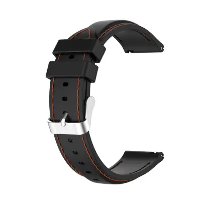 Silikonska zamjenska narukvica kompatibilna s Huawei GT3 Pro i TicWatch Pro X — 20/22mm, dizajn u stilu šava, kopča s pinom Crna