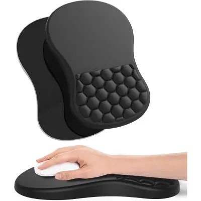 Ergonomski miš pad s naslonom za zglob od memorijske pjene, protuklizna PU baza i tkaninska površina - crni, 31 cm x 21 cm x 3 cm