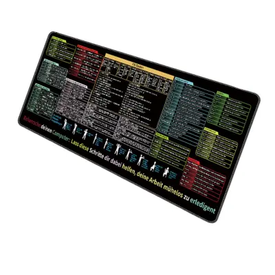 Podloga za miš s tipkama prečaca - velika 30 cm x 60 cm, neklizajuća gumena i platnena stolna podloga s ispisanim popisom prečaca za ured, gaming