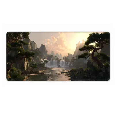 Podloga za miš kineskog stila - ekstra velika 30cm x 80cm, tkanina, protuklizna gumena baza i prošiveni rub, periva podloga za stol s visokim odzivo