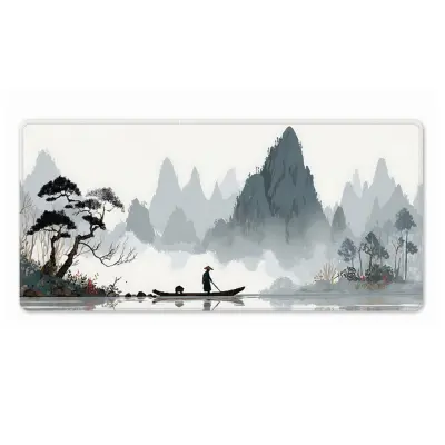 Tekstilna podloga za miš kineskog stila, ekstra velika — protuklizna gumena baza, šivani rub, periva podloga za stol (80x30x0.3 cm)