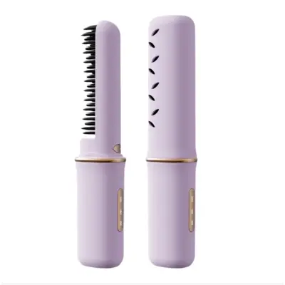 Prijenosna bežična četka za ravnanje kose s LCD zaslonom, USB punjiva Purple