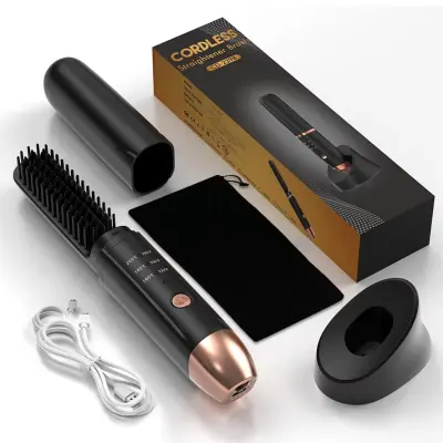 Bežična keramička četka za kosu, 3 temp 160-200°C, 5000mAh Black