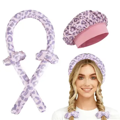 Saten set bez topline: uvijač za kosu i spavaća kapa 46.5cm x 4cm Purple