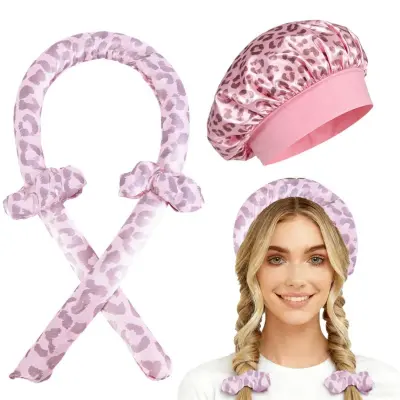 Saten set bez topline: uvijač za kosu i spavaća kapa 46.5cm x 4cm Pink