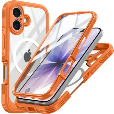 Narančasta maskica s 9H kaljenim staklom, otporna na udarce — kompatibilna s iPhone 17