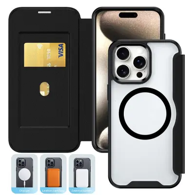 Crno magnetsko PU kožno kućište-novčanik kompatibilno s iPhone 16 - RFID zaštita i držač kartica