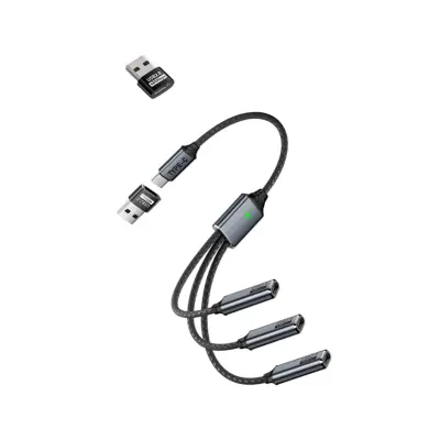 Type-C 3-port razdjelnik — aluminijsko kućište i pleteni kabel