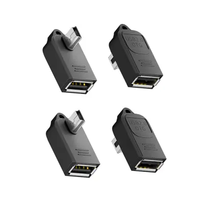 Kutni mini USB muški na USB-A ženski OTG adapter 4x, USB2.0, ABS crni