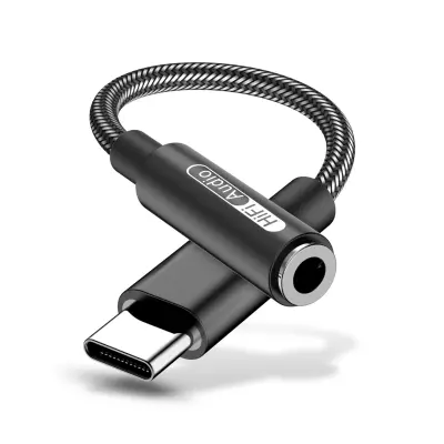 USB-C na 3,5mm adapter, crni pleteni aluminijski kućište, 24-bit/96kHz
