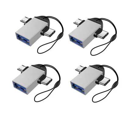 2-u-1 OTG adapter paket 4 kom — USB-C i Micro USB na USB 3.0 čitač Silver