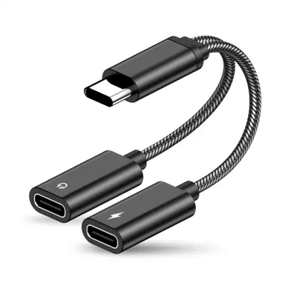 Audio adapter USB-C na USB-C 60W, aluminij, pletena crna