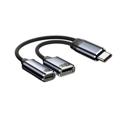 Type-C 2-u-1 kratki adapter za USB audio i PD punjenje 15cm Gray